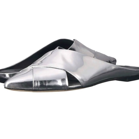 NEW Sigerson Morrison silver pointy toe leather flats - Picture 4 of 5